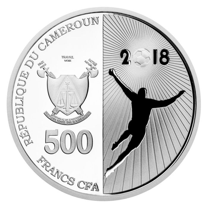500 франков 2018 Камерун «Гол» в футляре, с сертификатом 500 франков 2018 Камерун «Гол» в футляре, с сертификатом