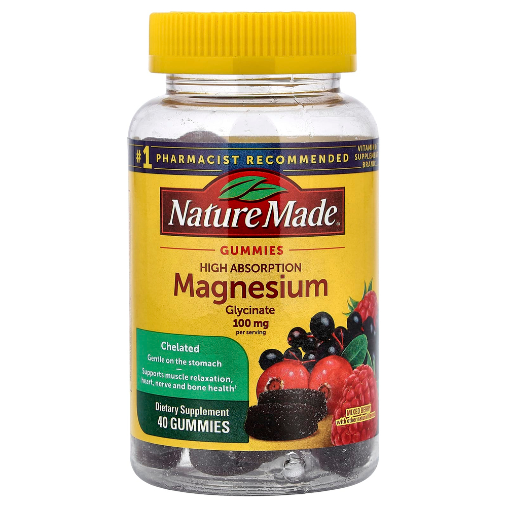Nature Made, жевательный глицинат магния, ягодный вкус, 40 жевательных таблеток (50 мг в 1 таблетке)