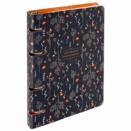 Тетрадь на кольцах А5 160х212мм, 120л, картон, выборочный лак, клетка, BRAUBERG, Flowers, 404729