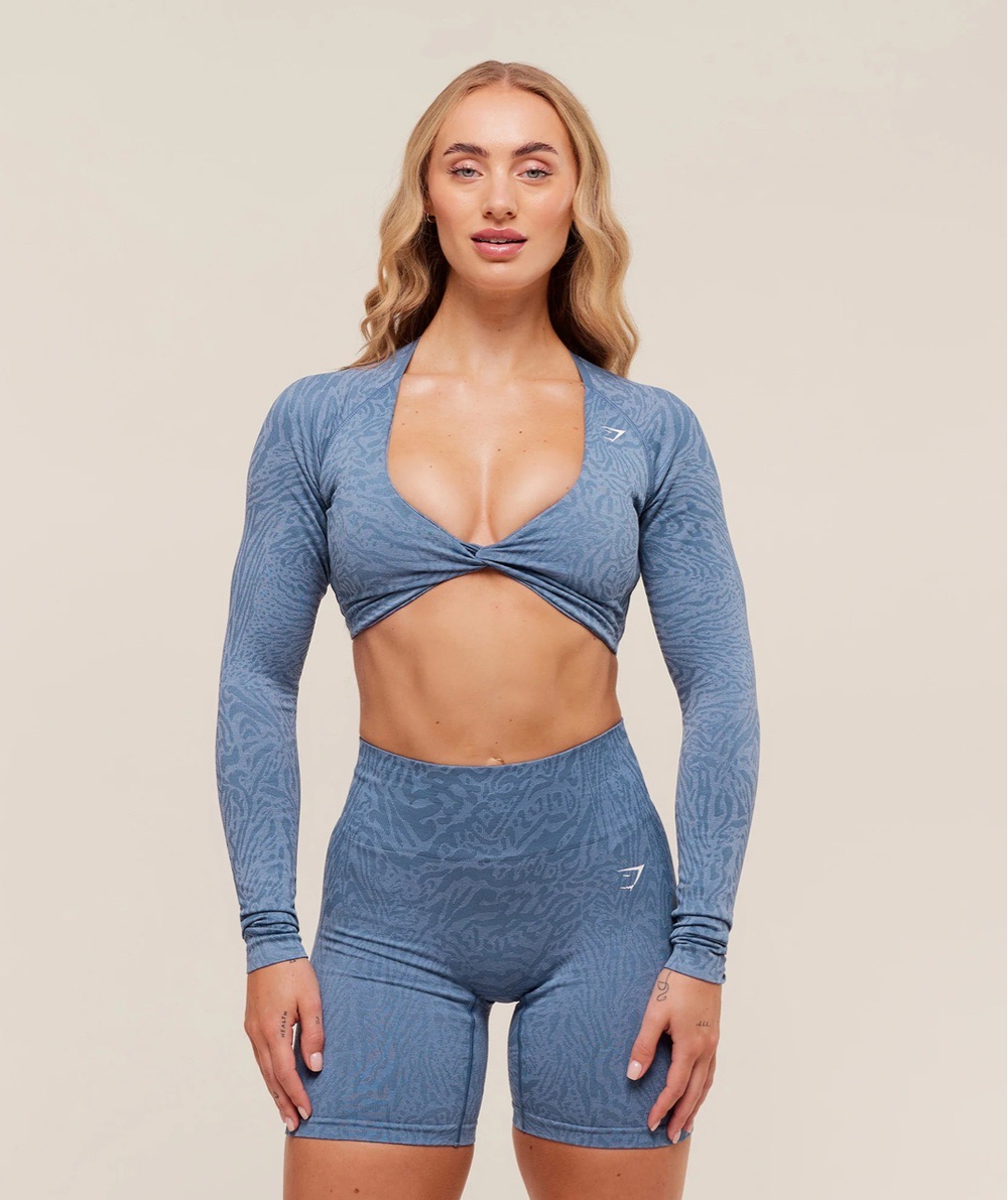 Топ GYMSHARK Adapt Animal Long Sleeve Crop Top Blue