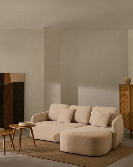 Laira 3-местный диван-кровать из шенилла с шезлонгом справа цвет экрю 246 см