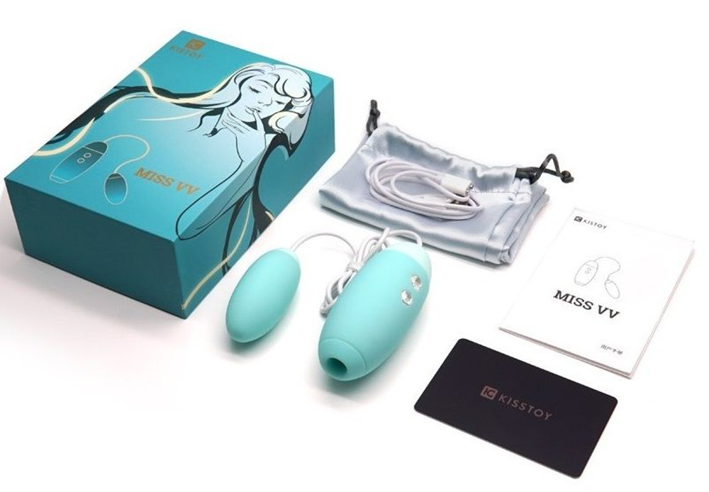 Аквамариновое виброяйцо с вакуум-волновым действием Kiss Toy Miss VV (Цвет: аквамариновый)