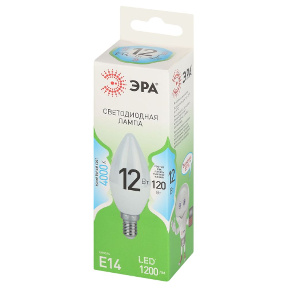 Лампа светодиодная ЭРА GREEN LINE LED B35-12W-840-E14 GL 12Вт свеча яркий белый свет E14 | Лампы cветодиодные Свеча (B/C)