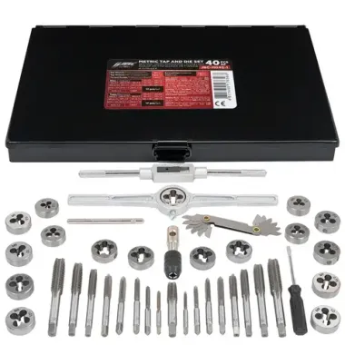 Набор метчиков и плашек метрический 40пр. (М3х0.5/0.6, М4х0.7/0.75, М5х0.8/0.9, М6х0.75/1, М7х0.75/1,М8х1/1.25, М10х1.25/1.5, М12х1.5/1.75) JBC JBC-M040-1