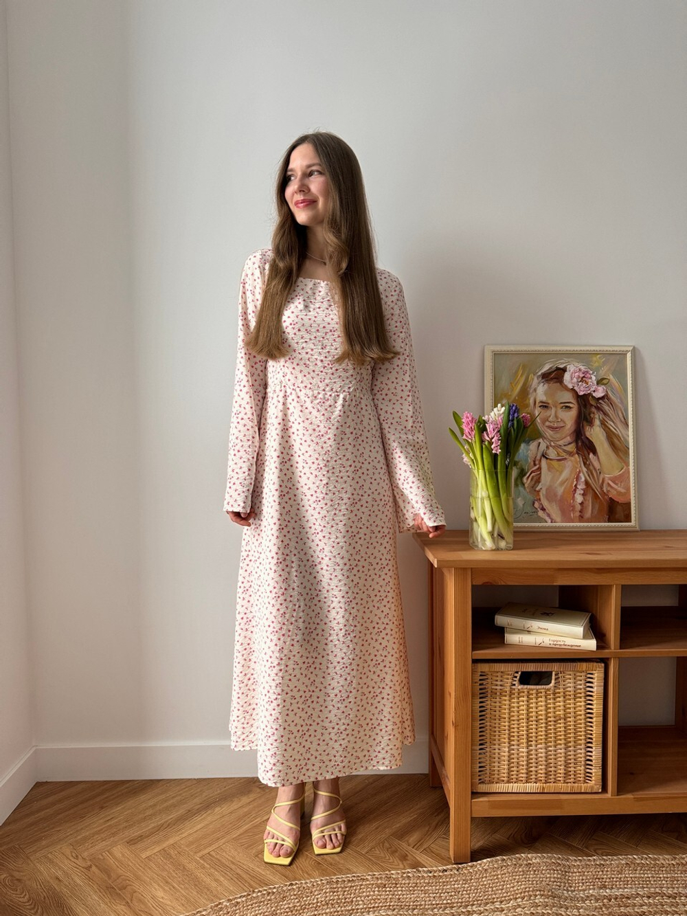 Платье Грэйс для беременных и кормящих мам (кремовый с цветами)