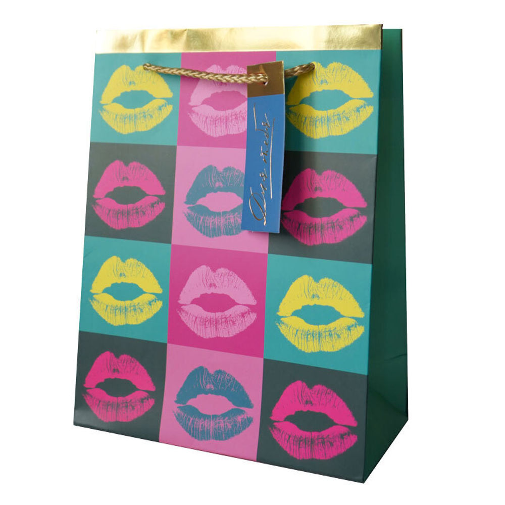 Пакет подарочный "Поцелуи" Тиснение фольгой  16*8*21 см