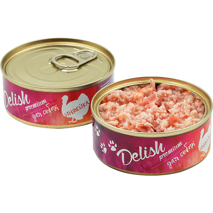 Консервы DELISH Premium для собак с индейкой - 12 х 100 гр (набор)