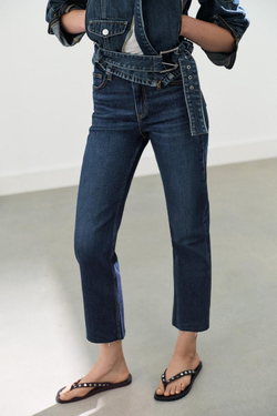 ZARA ДЖИНСЫ TRF CROPPED FLARE С ВЫСОКОЙ ПОСАДКОЙ, МОРСКОЙ СИНИЙ