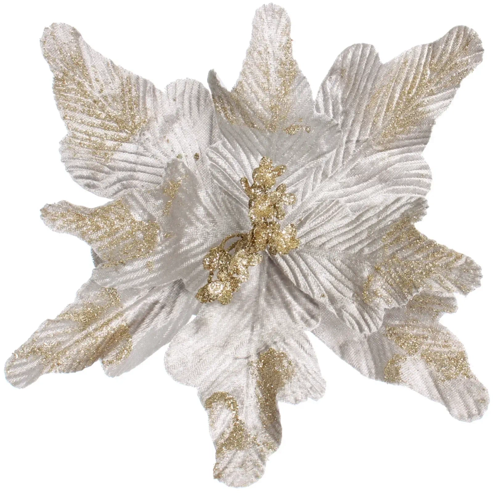 Украшение новогоднее «Пуансеттия - Нежность» 25 см, Серебро