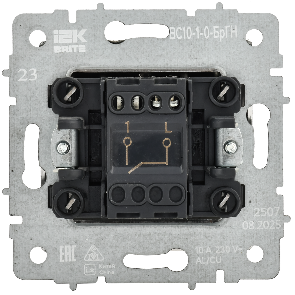 BRITE Выключатель 1-клавишный 10А ВС10-1-0-БрГН металл хром/никель IEK