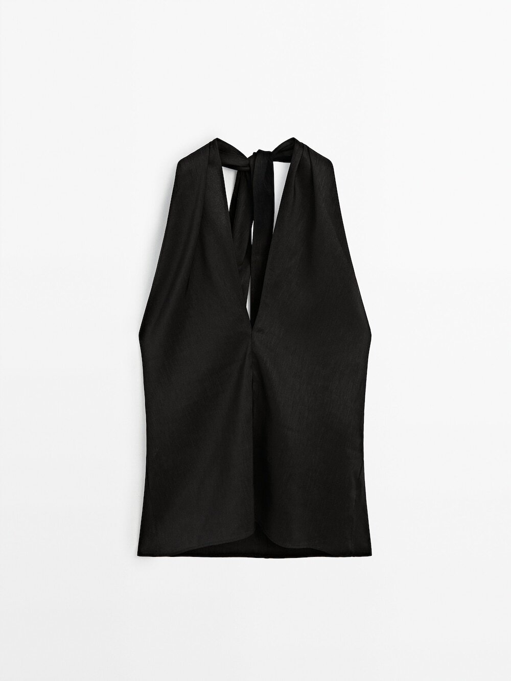 Massimo Dutti Топ с V-образным вырезом и горловиной халтер, черный