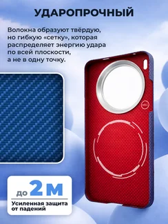 Карбоновый чехол для Vivo X300 с MagSafe синий (Blue) шахматное плетение