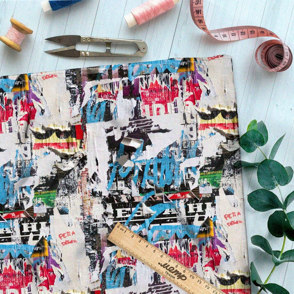 Ткань премиум дюспо журнальный коллаж