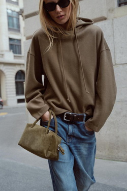 ZARA МЯГКОЕ ХУДИ С КАПЮШОНОМ, ТЕМНЫЙ СЕРО-КОРИЧНЕВЫЙ