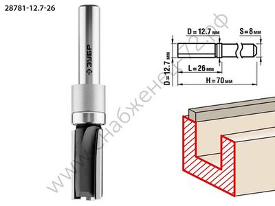 ЗУБР 12.7x26мм, хвостовик 8мм, фреза пазовая прямая с верхним подшипником