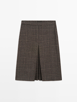 Massimo Dutti Юбка миди в клетку из 100% шерсти, коричневый