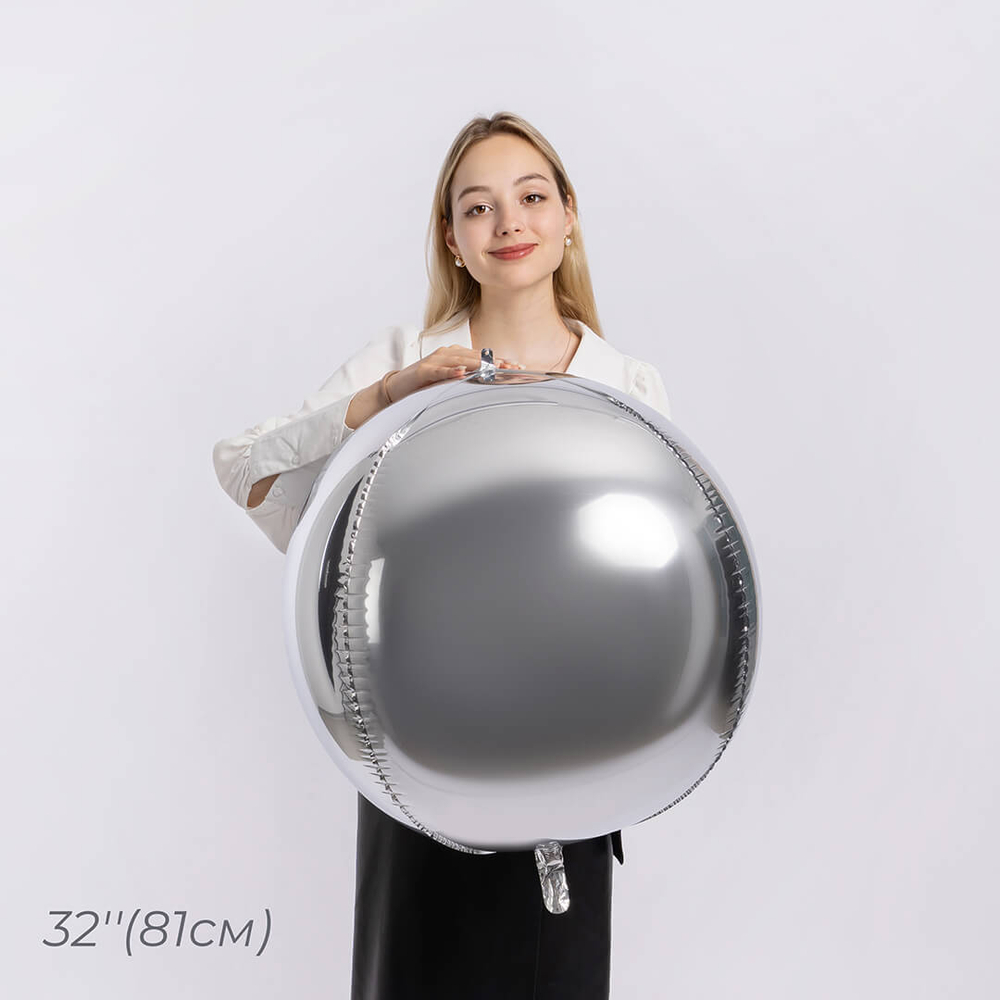 Шар 3D сфера серебряный 75 см