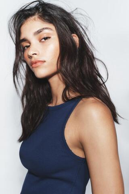 ZARA ТОП ХАЛТЕР В РУБЧИК С ЭФФЕКТОМ ПОТЕРТОСТИ, ЯРКО-СИНИЙ