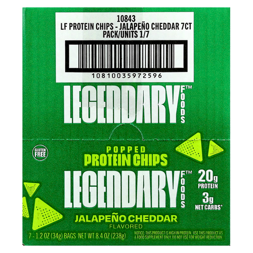 Legendary Foods, протеиновые чипсы, халапеньо и чеддер, 7 пачек по 34 г (1,2 унции)