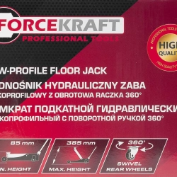 Домкрат подкатной гидравлический низкопрофильный 3т (поворотная ручка 360°,h min 85мм, h max 385мм) FORCEKRAFT FK-TR8154
