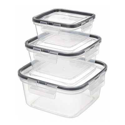 Комплект контейнеров для продуктов герметичных квадратных 0,4л+0,8л+1,5л с защелками (бесцветный)