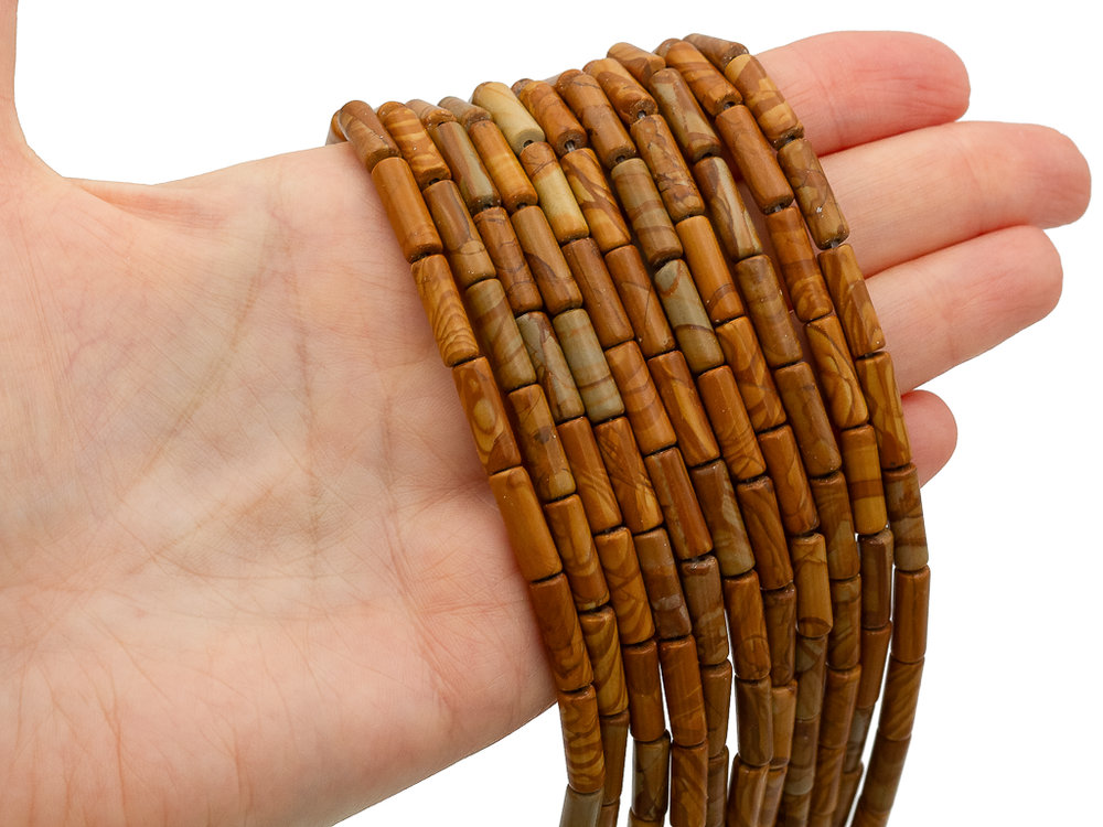 Нить бусин из песочной яшмы, трубочки 4,5х13мм
