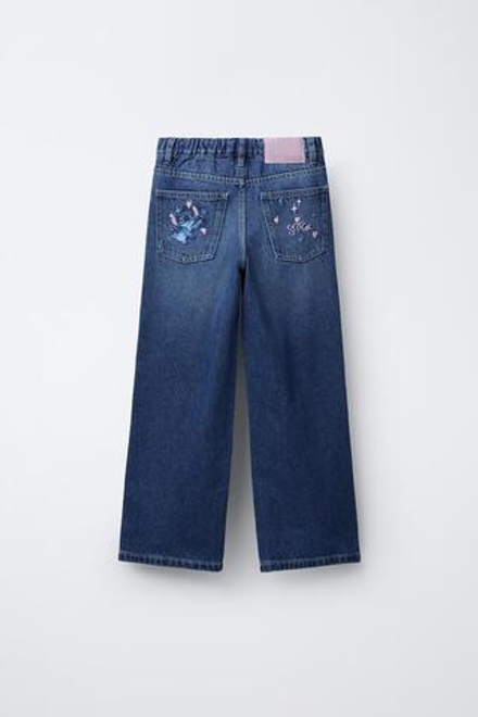 ZARA ДЖИНСЫ WIDE LEG С ВЫШИВКОЙ LILO & STITCH © DISNEY, СИНИЙ