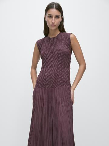 Massimo Dutti Длинное плиссированное платье, баклажанный