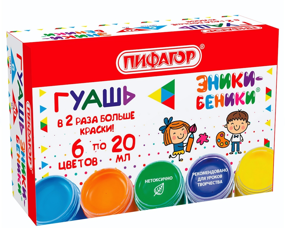 Гуашь 6цв. по 20мл. "Эники-беники New" (Пифагор)