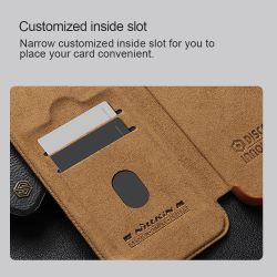 Кожаный чехол книжка коричневого цвета от Nillkin для iPhone 16 Pro Max, серия Qin Prop Leather Case