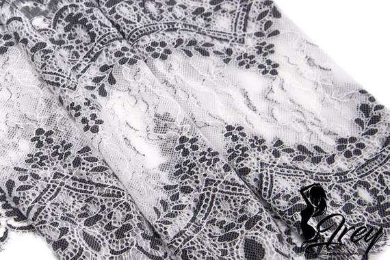 03-73 Кружево эластичные реснички 24 см, белый/серый