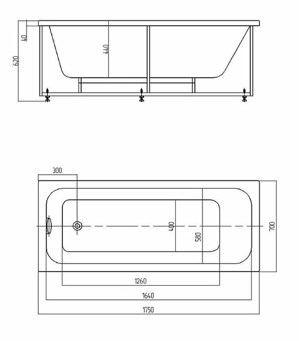 Акриловая ванна Aquatek Eco-friendly Мия 175x70 MIY175-0000001 без панелей, каркаса и слив-перелива