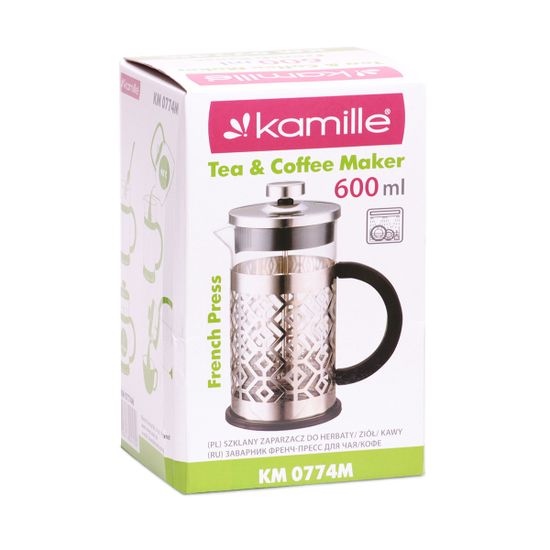 Френч-пресс 600 мл. Kamille KM 0774M нержавеющая сталь, стекло, бакелит