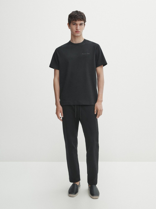 Massimo Dutti Хлопковая футболка с короткими рукавами, черный