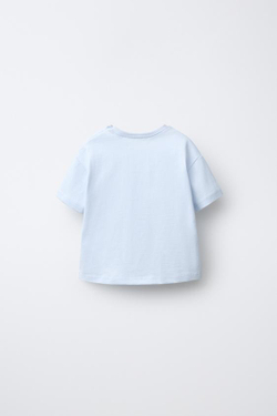 ZARA ФУТБОЛКА С ГЛАДКОЙ ВЫШИВКОЙ, ГОЛУБОЙ