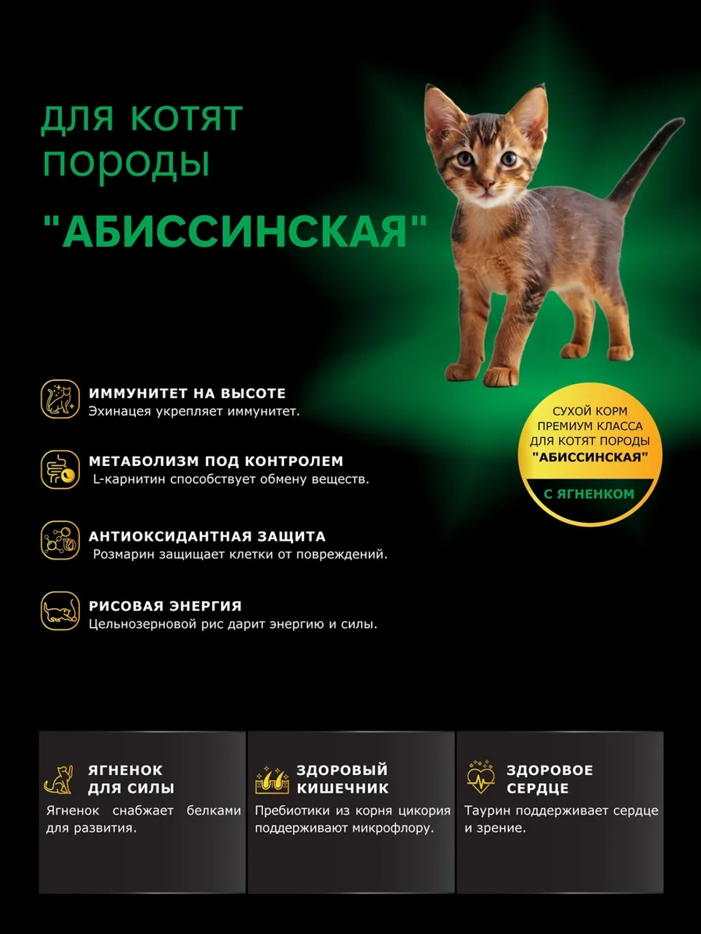 Корм для котят Абиссинская, с ягненком, 2 кг