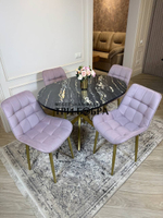 Круглый раздвижной стол "Лофт", луанда и стулья "Бостон" пыльная роза