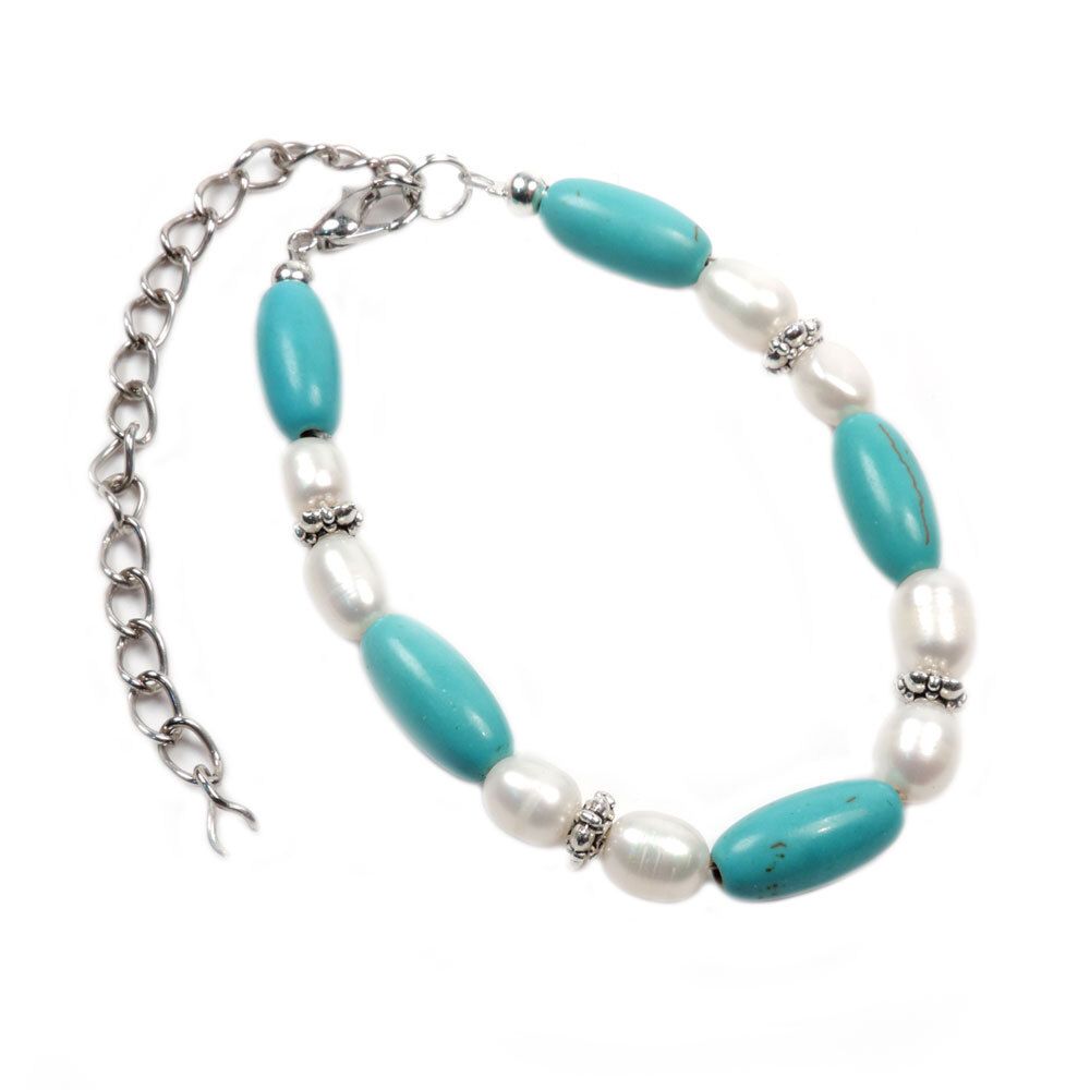 Серьги "Мэри" бирюза голубая, жемчуг