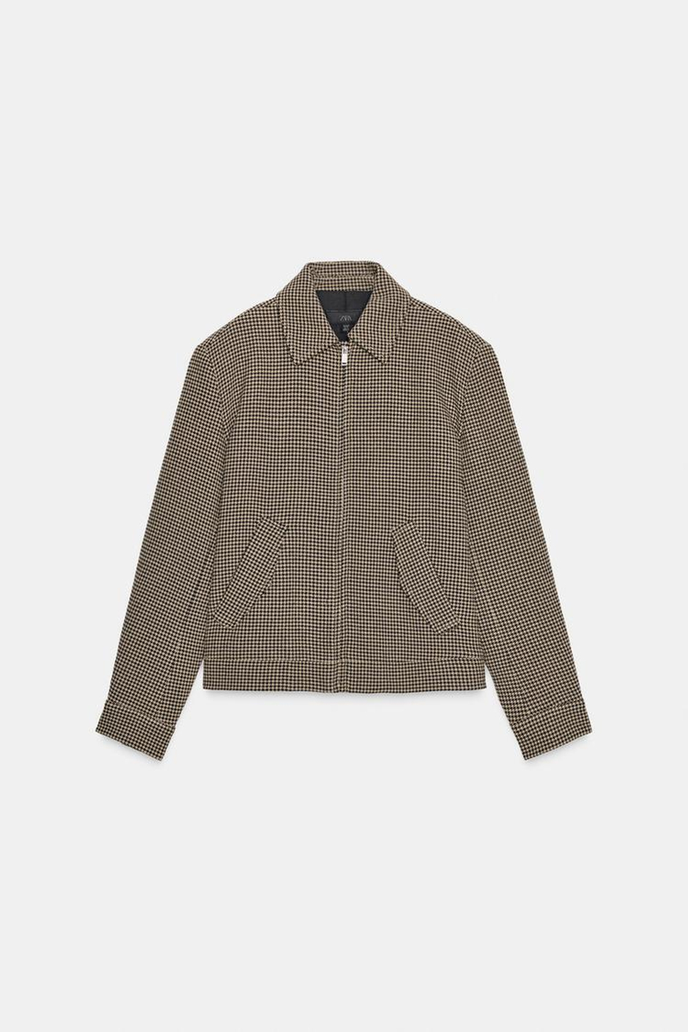 ZARA БОМБЕР В ГУСИНУЮ ЛАПКУ С ПОДПЛЕЧНИКАМИ, ЧЕРНЫЙ/КОРИЧНЕВЫЙ