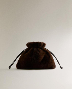 ZARA HOME МИНИ-СУМОЧКА ИЗ ИСКУССТВЕННОГО МЕХА, ШОКОЛАДНЫЙ