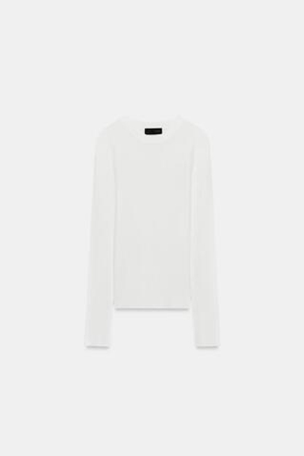 ZARA ПОЛУПРОЗРАЧНЫЙ ТРИКОТАЖНЫЙ ТОП, БЕЛЫЙ