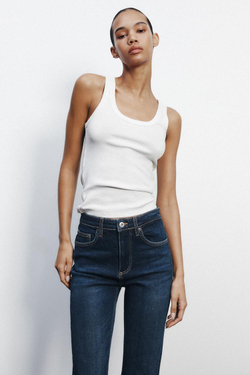 ZARA ДЖИНСЫ TRF CROPPED FLARE С ВЫСОКОЙ ПОСАДКОЙ, ТЕМНО-СИНИЙ