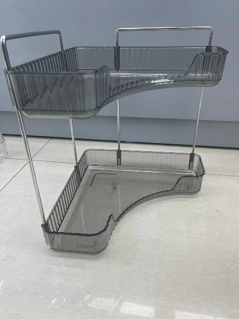 Полка для ванны угловая тройная «Фреш»серая 25,7х44,5х25,7см