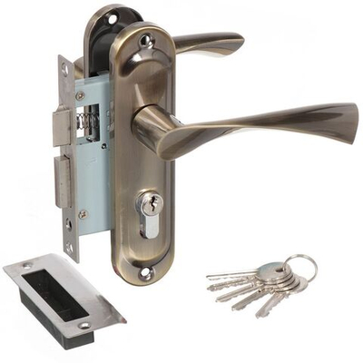 Замок врезной Trodos, 50/76-ЦМВ70 AB, 202068, ручка в комплект, цилиндровый, бронз