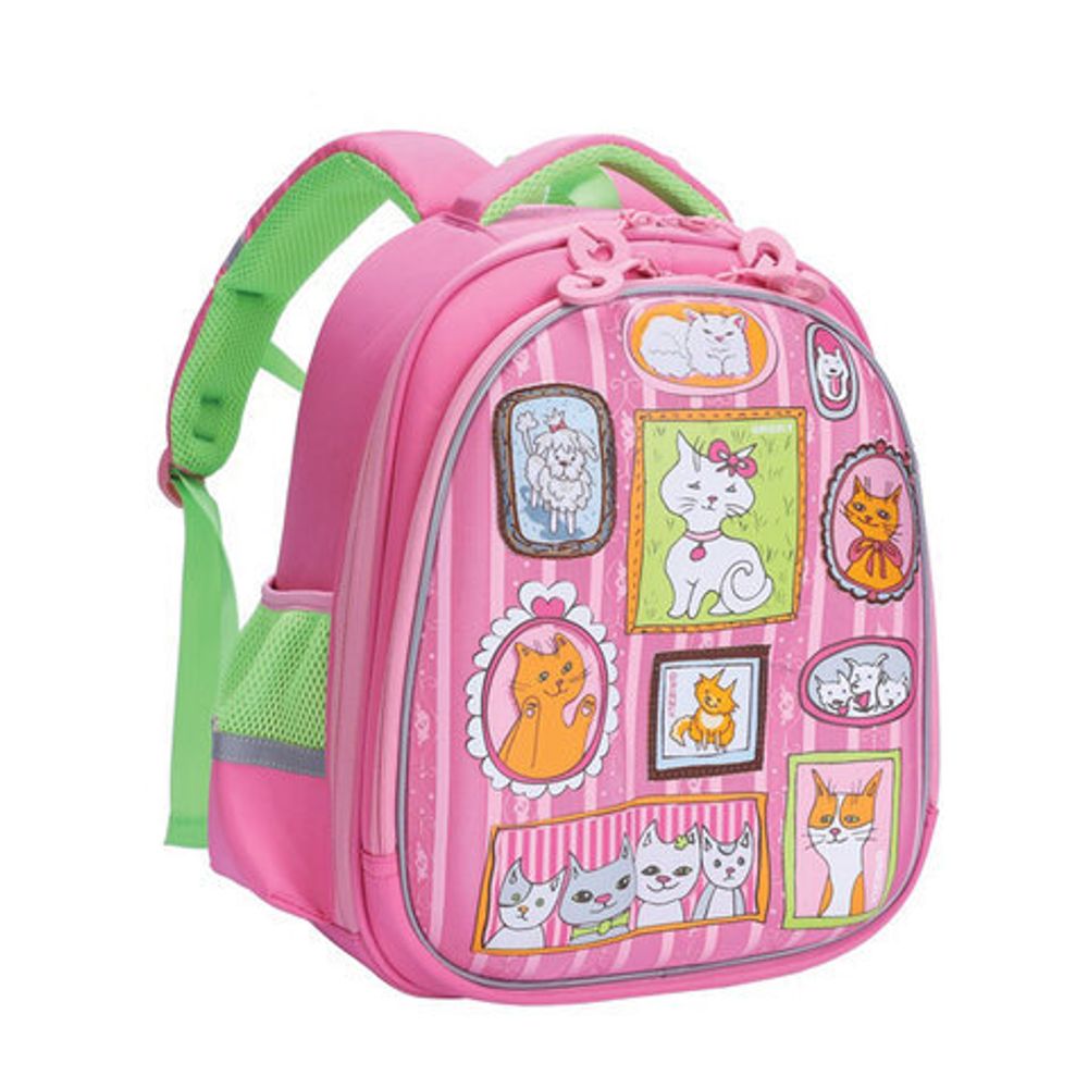 Ранец GRIZZLY анатомическая спинка, 2 отделения, "Кошкин дом", 36x28x20 см, RAz-086-8 /1