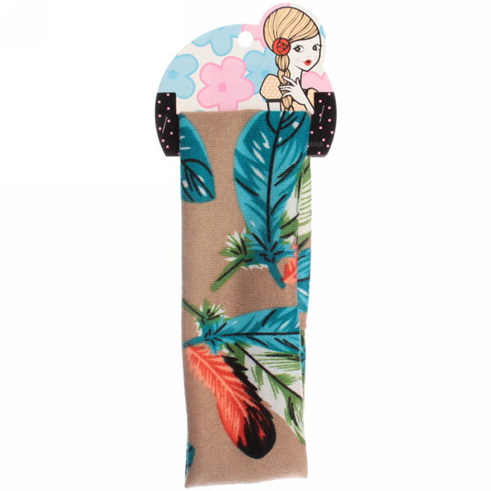 Повязка на голову «Britney Room», принт перо, микс 6 цветов, 20*7см