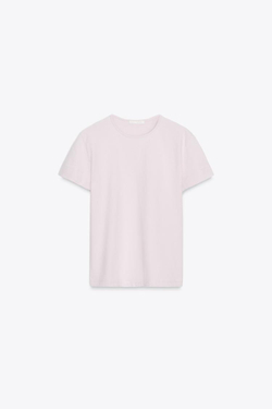 ZARA ХЛОПКОВАЯ ФУТБОЛКА В СТИЛЕ РУСТИК С КОРОТКИМИ РУКАВАМИ, ЦВЕТ РОЗОВОГО МЕЛА