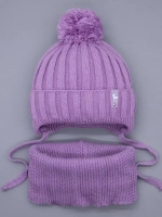 Шапка для девочек осенняя и снуд, фиолетовая