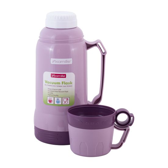 Термос 1000 мл. со стеклянной колбой Kamille KM-2023 пластиковый (2 чашки)