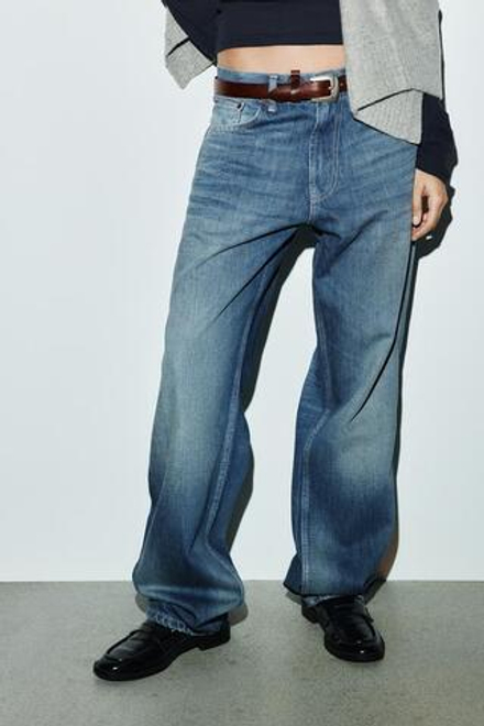 ZARA ДЖИНСЫ TRF BAGGY TAPERED С НИЗКОЙ ПОСАДКОЙ, СИНИЙ